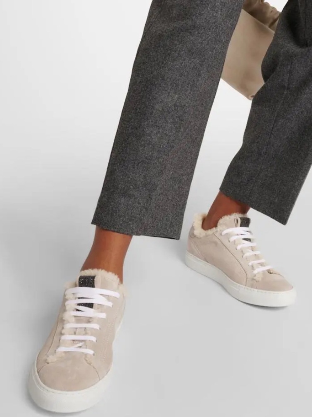 Brunello Cucinelli Beige Suede Shearling Monili sneakers NWT Italy Size 38 Auth